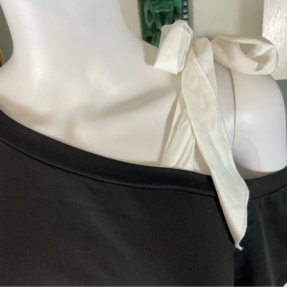 3/$12 Shein Curve Heart Splatter Off One Shoulder Bow Tie Tee T-Shirt Blouse Top - Picture 8 of 12